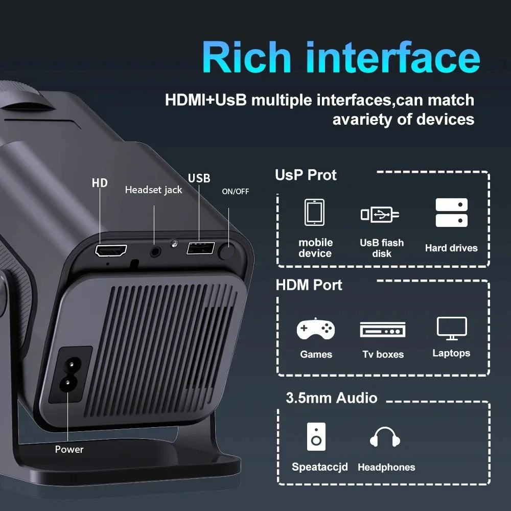 HY320 video projector 4k Native 720p Android Projectors 300ANSI Wifi Cinema Portable 180° Rotable 1080p Upgrated HY300