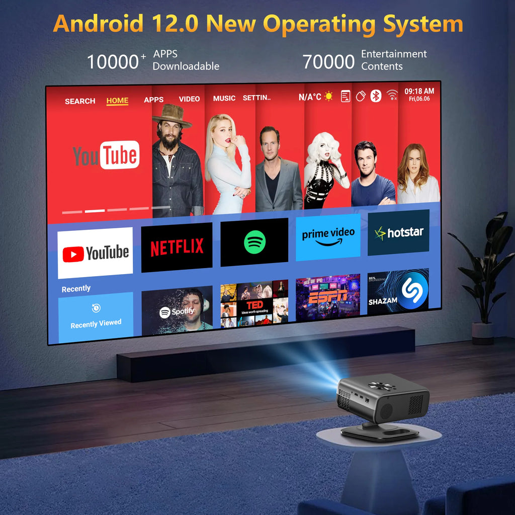 HORLAT M4 25000Lumens Portable Proyector Android12 Mini Projector 4K 64G Auto Focus Keystone Full HD 1080P 3D Home Theater WiFi6