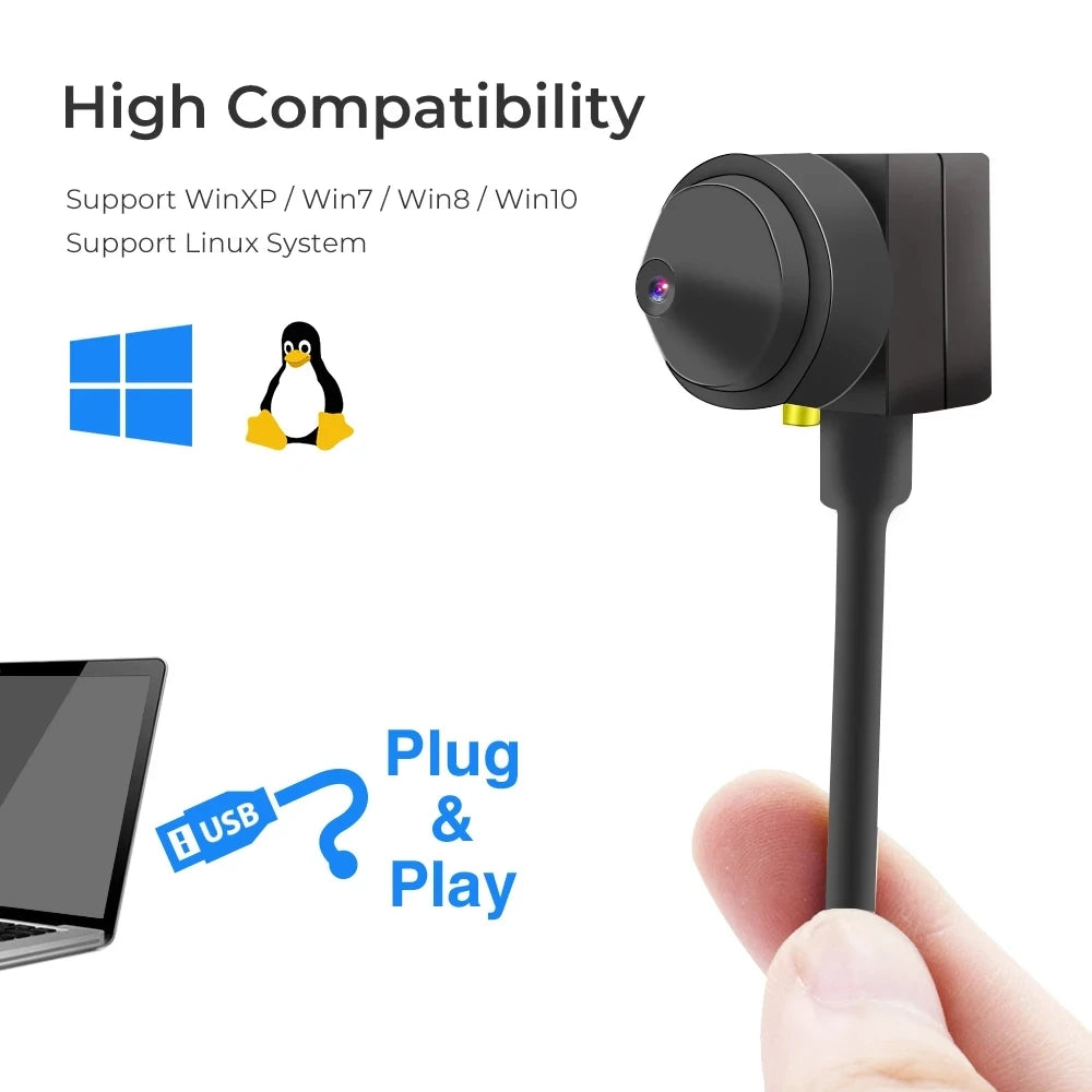 Full HD Mini 2MP USB Webcam with Interchangeable Lenses (2.8/3.7mm) | 1080P Full HD for PC, Conferencing & Security Monitoring