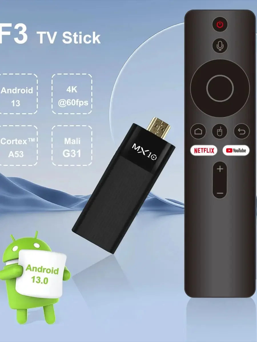 Ultra HD 4K Android TV Stick MX10-F3 Stick Mini Home TV Stick H313 Quad Core Support 2.4/5G Dual Wifi 2GB RAM 16GB ROM