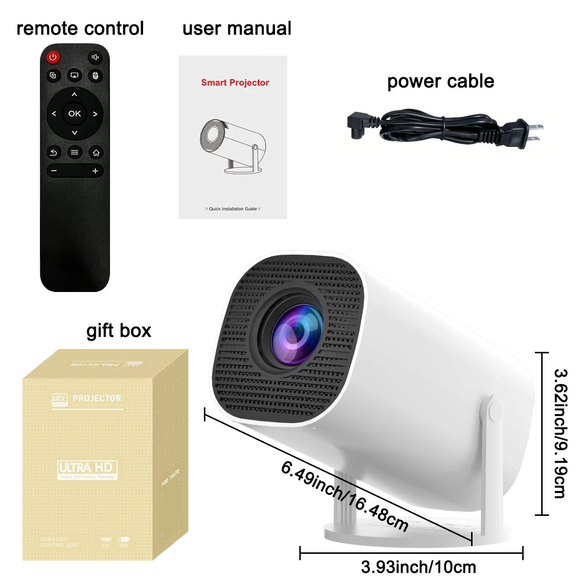 Mini Projector with WiFi & Bluetooth, 4K Support, Android System, Portable for Home Theater, Business, Gaming