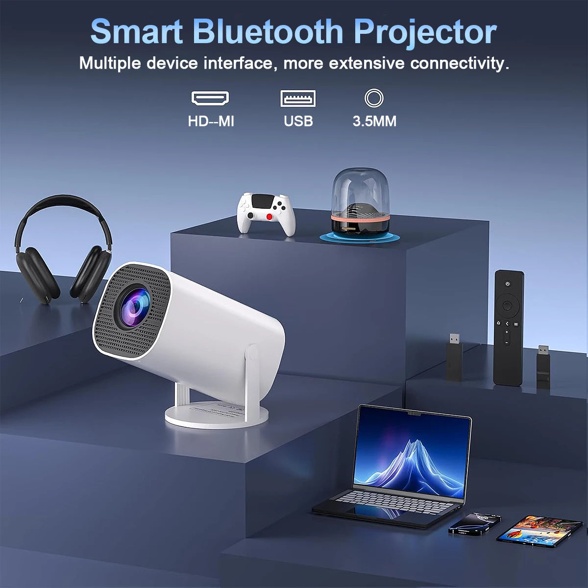 Mini Projector with WiFi & Bluetooth, 4K Support, Android System, Portable for Home Theater, Business, Gaming