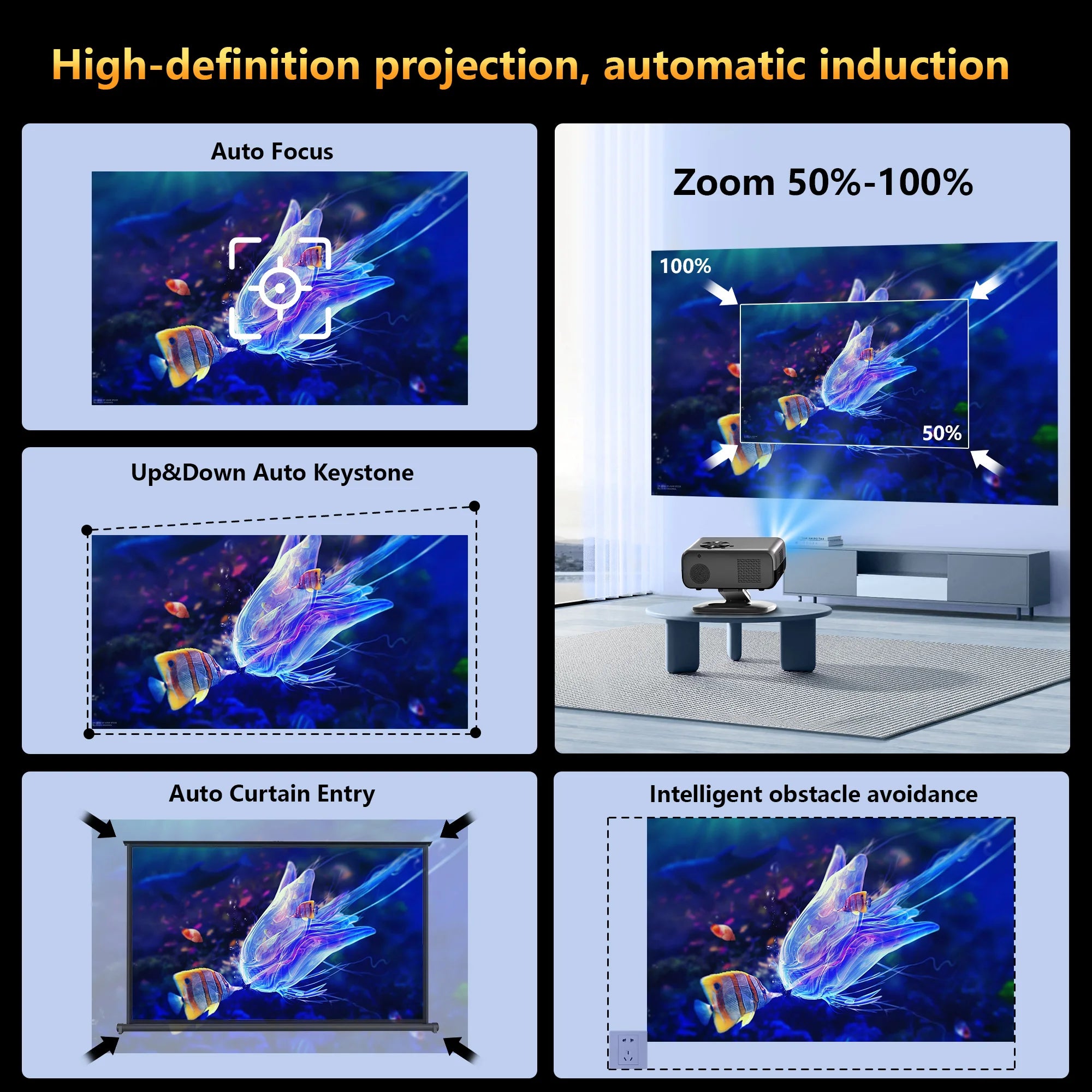 HORLAT M4 25000Lumens Portable Proyector Android12 Mini Projector 4K 64G Auto Focus Keystone Full HD 1080P 3D Home Theater WiFi6