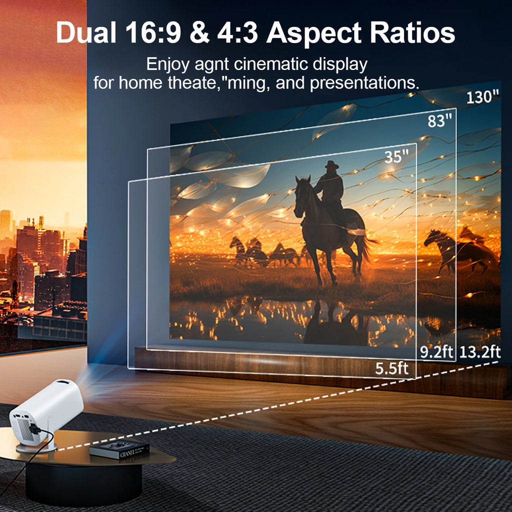 Mini Projector with WiFi & Bluetooth, 4K Support, Android System, Portable for Home Theater, Business, Gaming