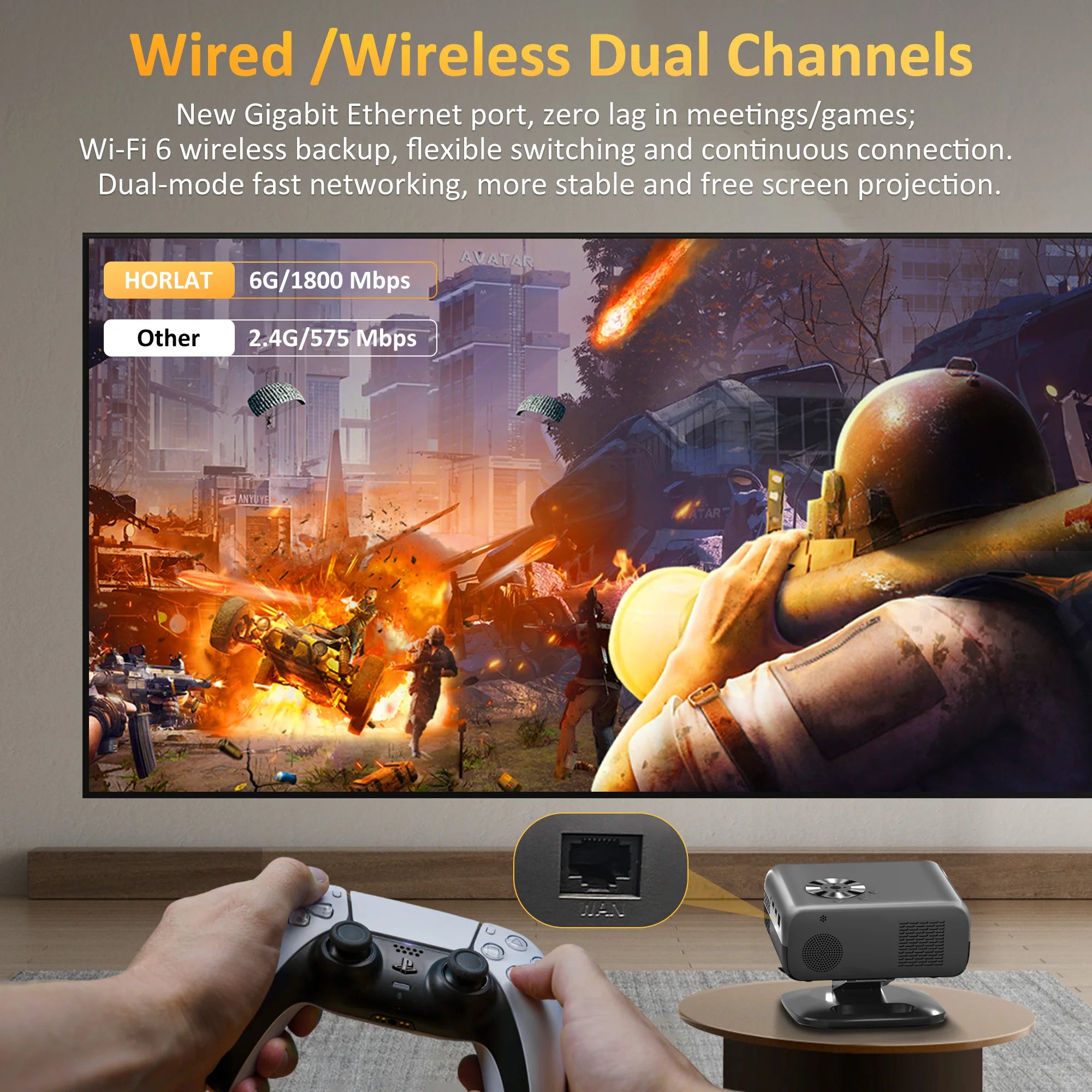 HORLAT M4 25000Lumens Portable Proyector Android12 Mini Projector 4K 64G Auto Focus Keystone Full HD 1080P 3D Home Theater WiFi6