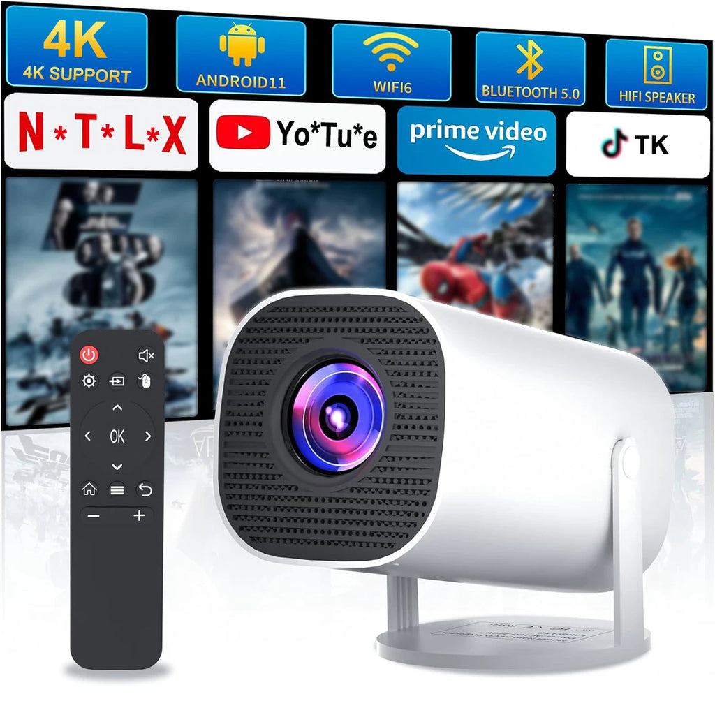 Mini Projector with WiFi & Bluetooth, 4K Support, Android System, Portable for Home Theater, Business, Gaming