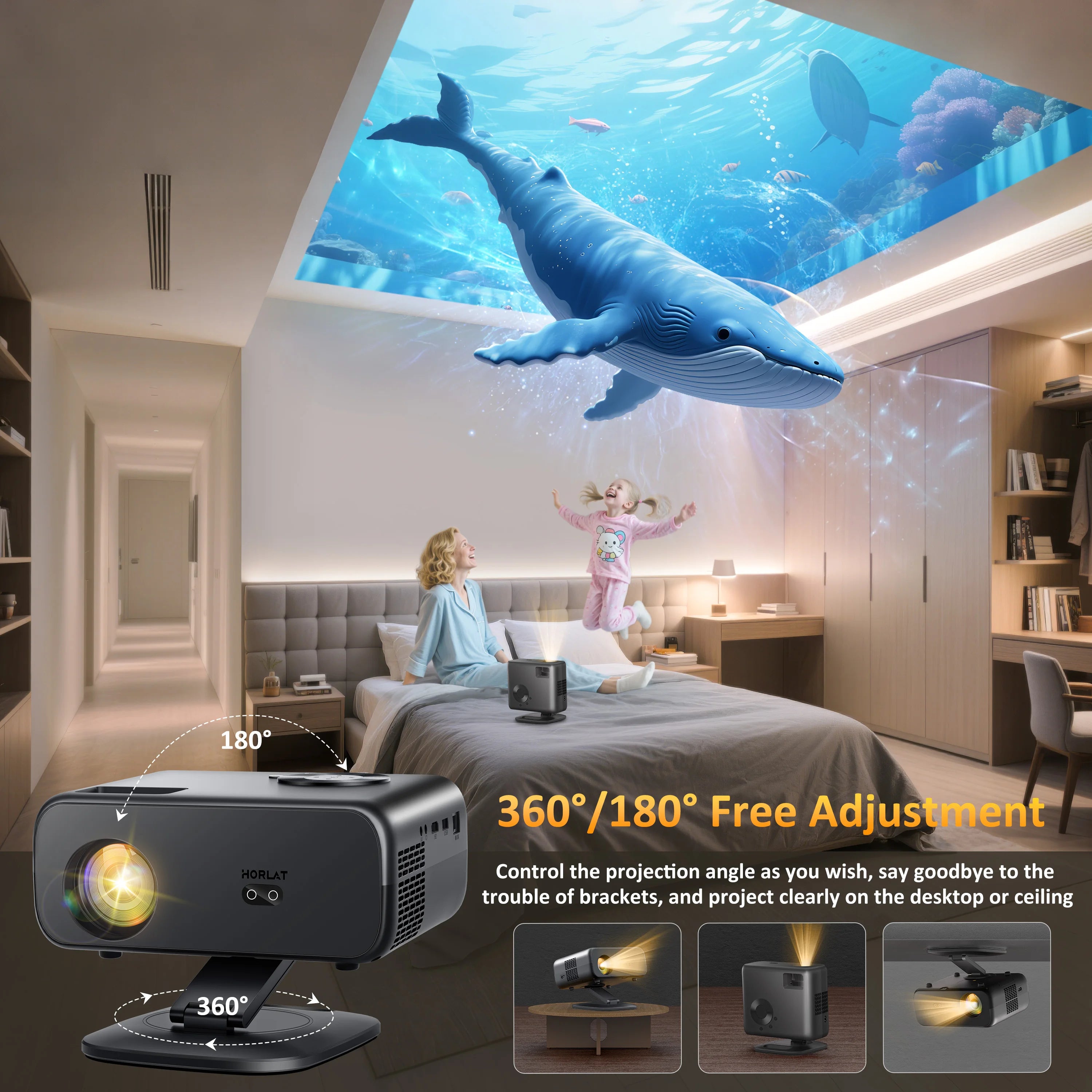 HORLAT M4 25000Lumens Portable Proyector Android12 Mini Projector 4K 64G Auto Focus Keystone Full HD 1080P 3D Home Theater WiFi6