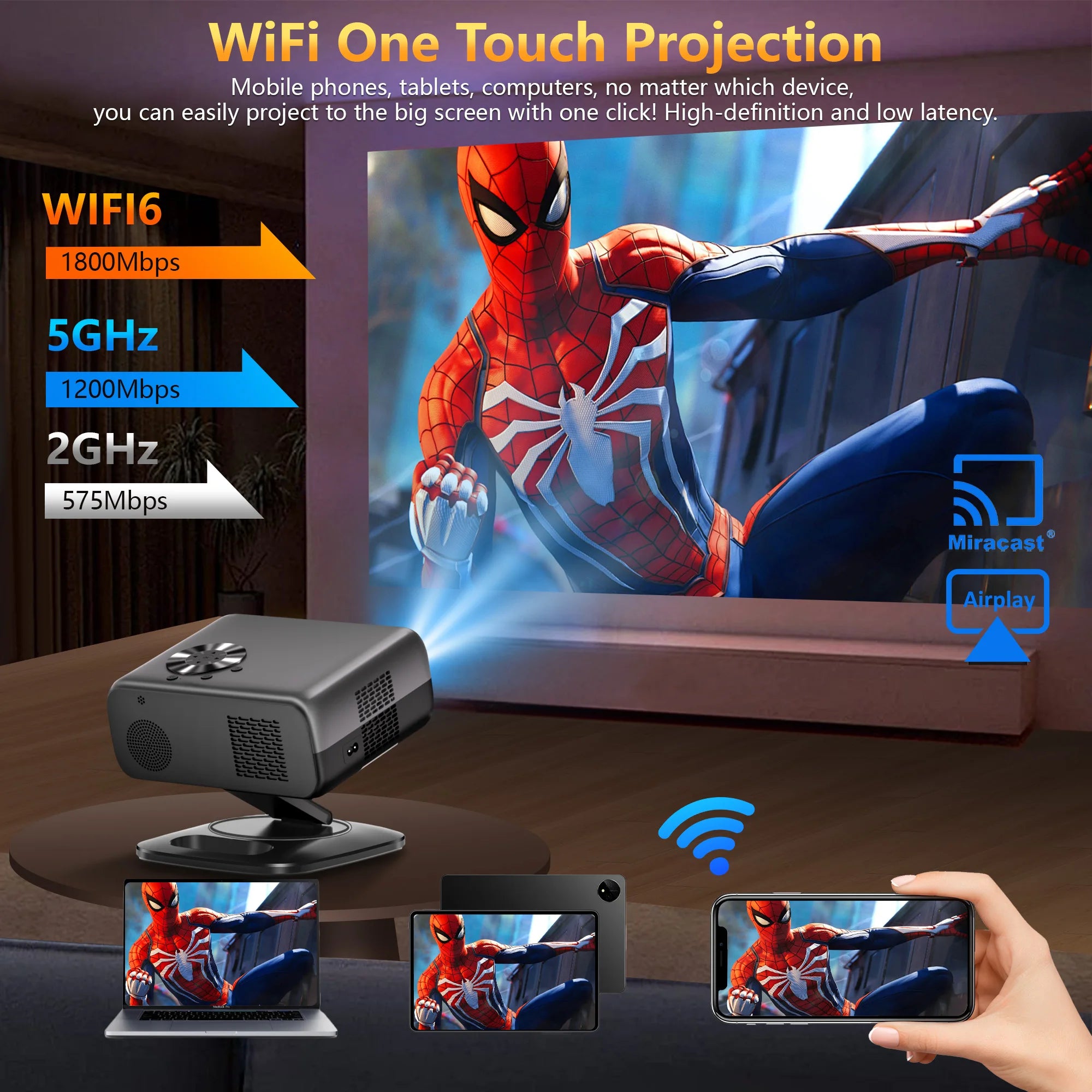 HORLAT M4 25000Lumens Portable Proyector Android12 Mini Projector 4K 64G Auto Focus Keystone Full HD 1080P 3D Home Theater WiFi6