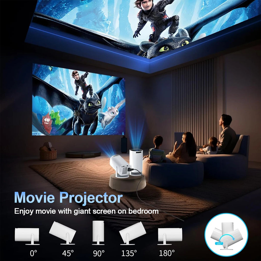 Mini Projector with WiFi & Bluetooth, 4K Support, Android System, Portable for Home Theater, Business, Gaming